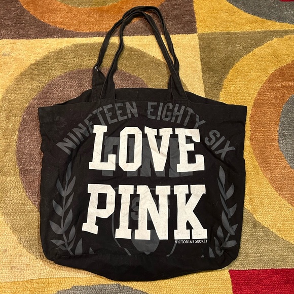 PINK Victoria's Secret Handbags - Victorias’s Secret PINK Y2K Style Vintage Black White Large Open Tote Bag Canvas